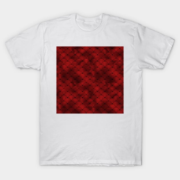 Ringed Scales in Black and Ruby Red Vintage Faux Foil Art Deco Vintage Foil Pattern T-Shirt by podartist